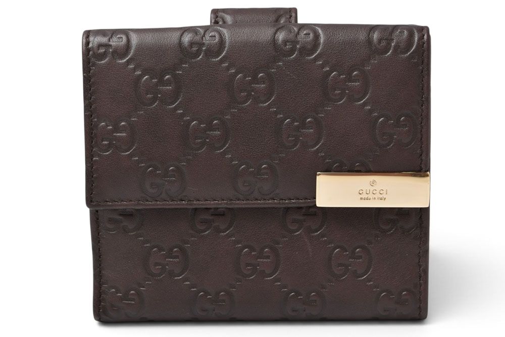 Gucci Bifold Wallet Snap Guccissima Leather Dark Brown Gold