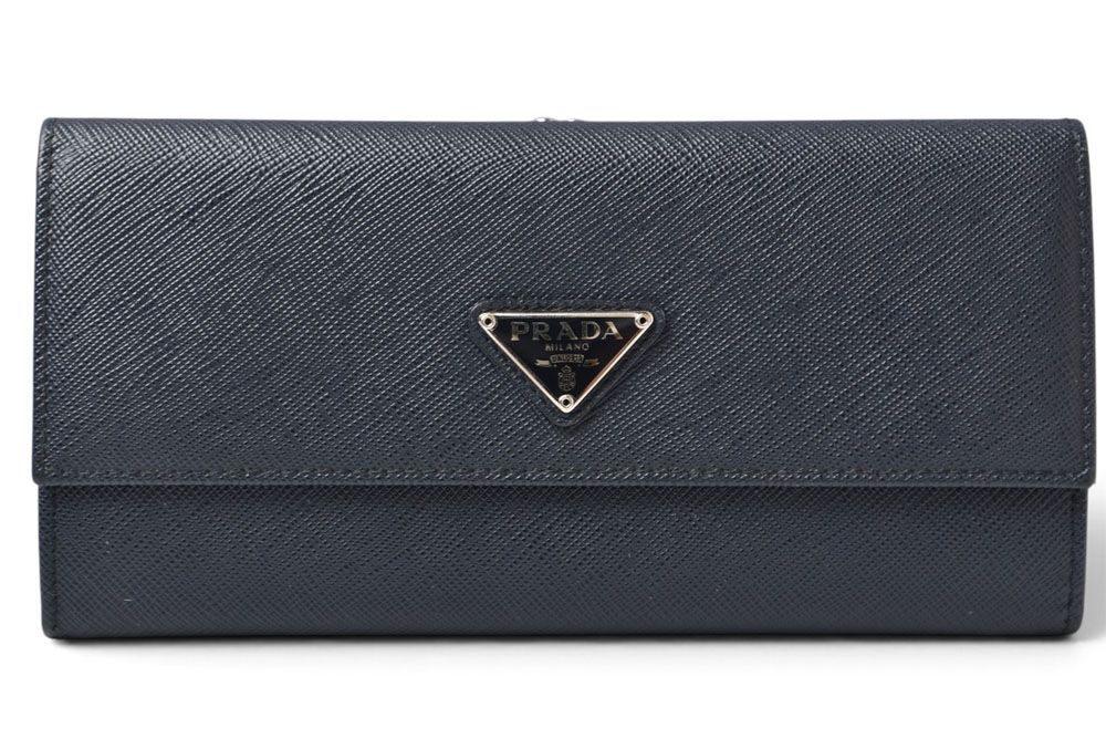 Prada Wallet Kiss Lock Saffiano Triangle Triang Baltico Navy
