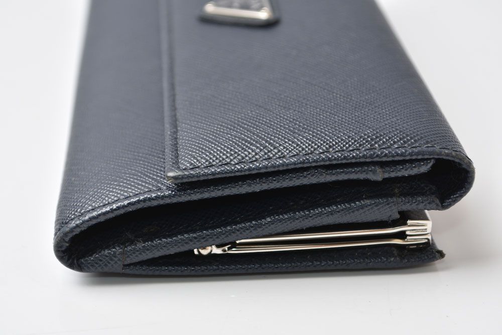 Prada Wallet Kiss Lock Saffiano Triangle Triang Baltico Navy — view 3