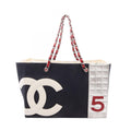 Chanel Tote Bag Choco Bar CC Logo Navy Multi Canvas Leather Chain