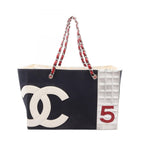 Chanel Tote Bag Choco Bar CC Logo Navy Multi Canvas Leather Chain