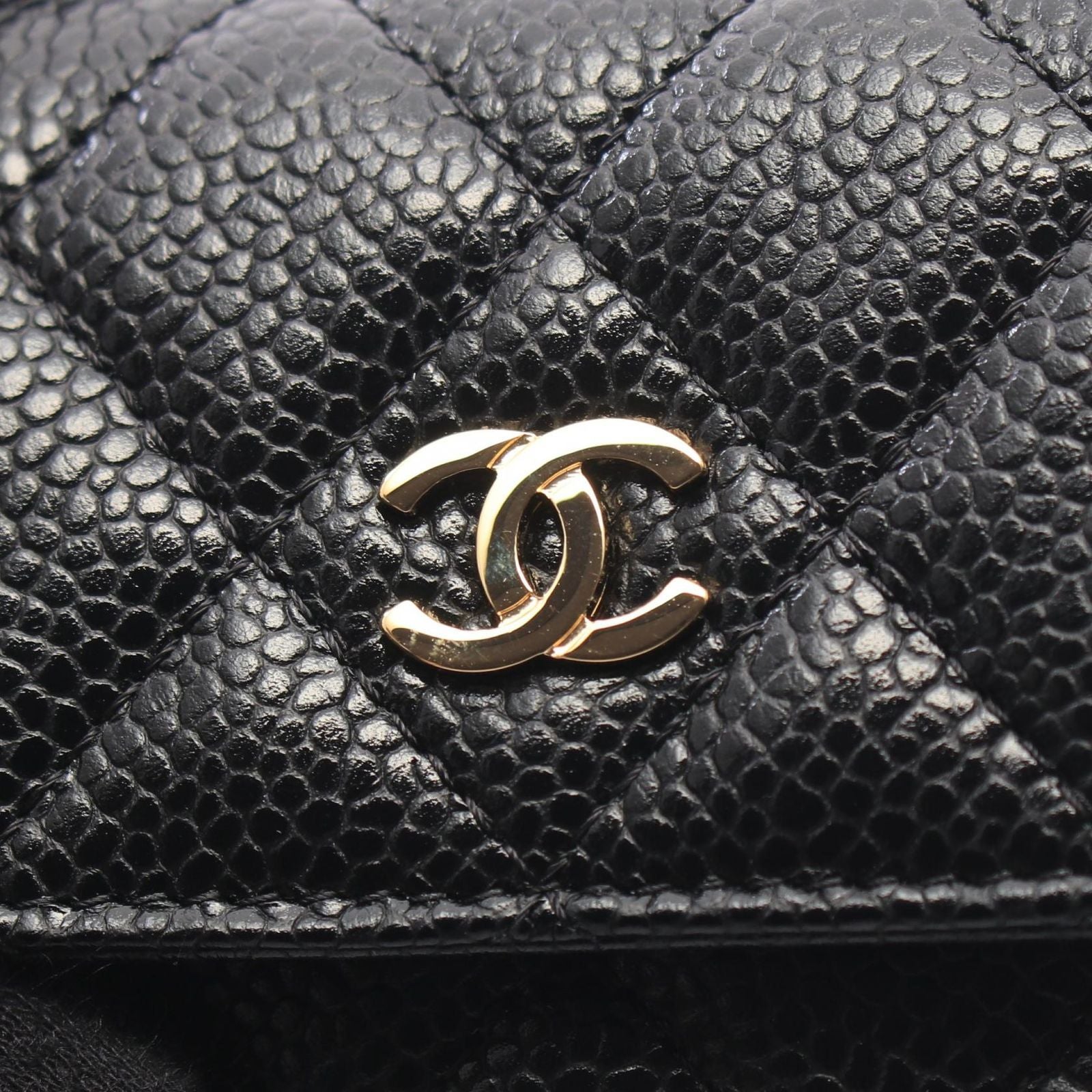 Chanel Card Case Quilted Black Caviar Leather — view 8