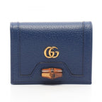 Gucci Bifold Wallet Double G Bamboo Blue Leather