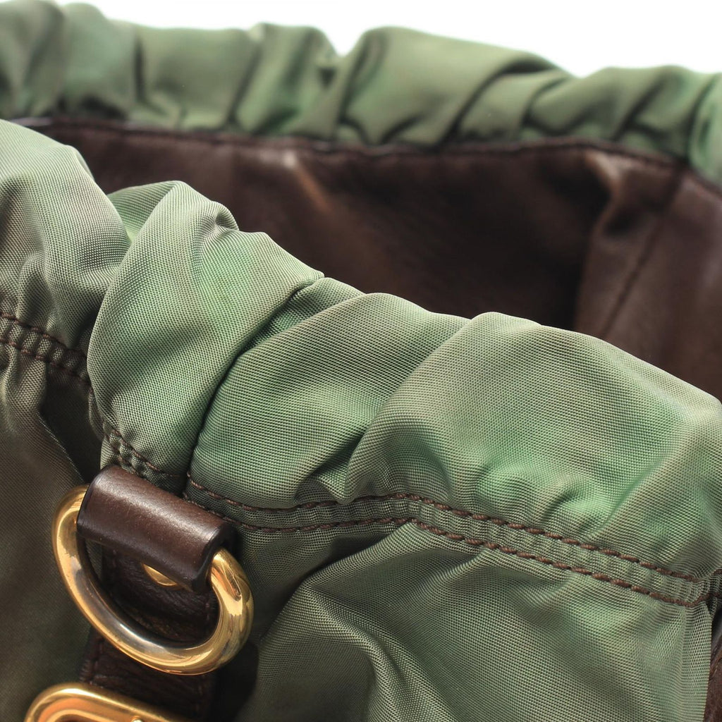 Prada Handbag Nylon Jacquard 2-Way Khaki Dark Brown Logo Tote — view 6
