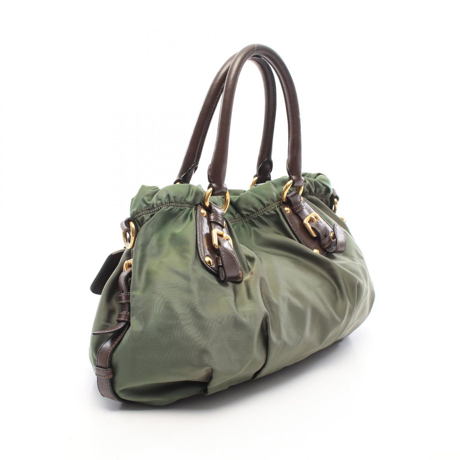 Prada Handbag Nylon Jacquard 2-Way Khaki Dark Brown Logo Tote — view 2