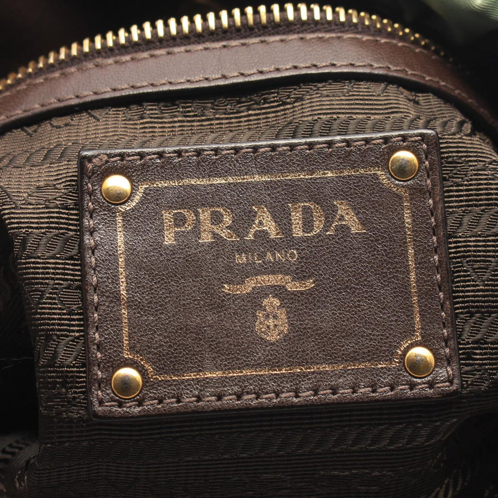 Prada Handbag Nylon Jacquard 2-Way Khaki Dark Brown Logo Tote — view 4