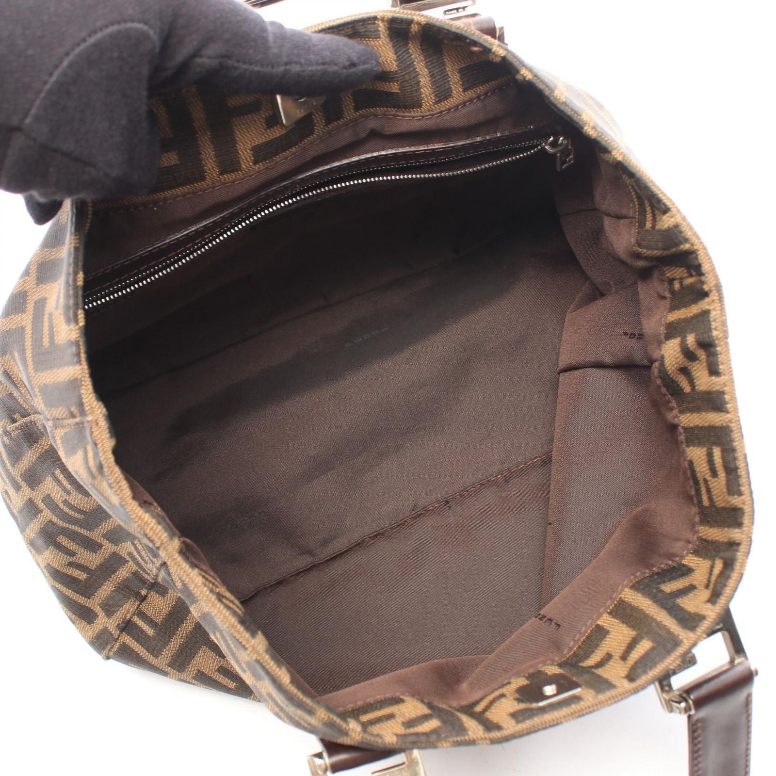 Fendi Tote Zucca Brown Black Canvas Leather Handbag — view 3