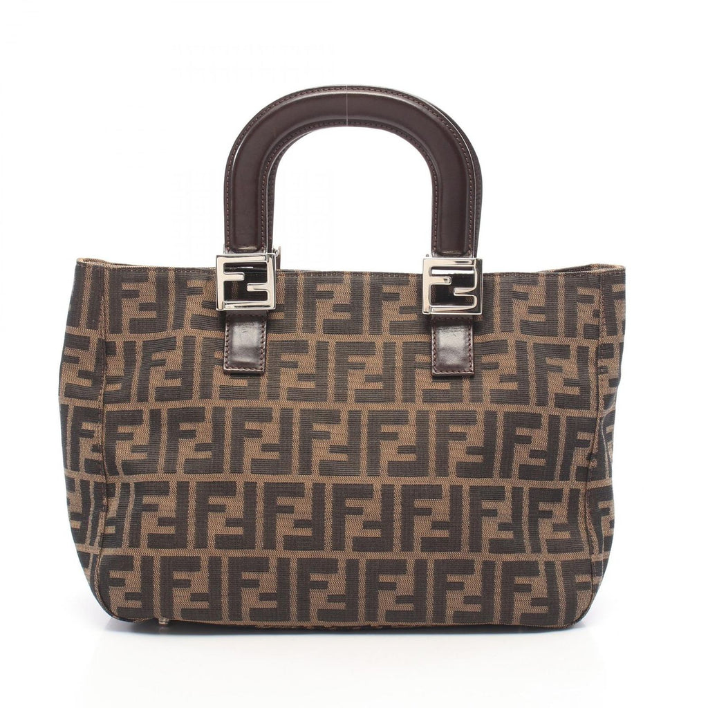Fendi Tote Zucca Brown Black Canvas Leather Handbag