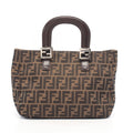 Fendi Tote Zucca Brown Black Canvas Leather Handbag
