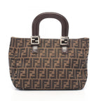 Fendi Tote Zucca Brown Black Canvas Leather Handbag