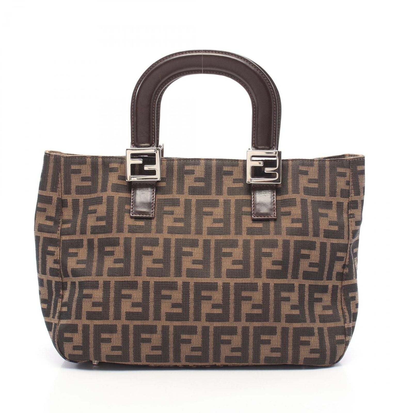 Fendi Tote Zucca Brown Black Canvas Leather Handbag