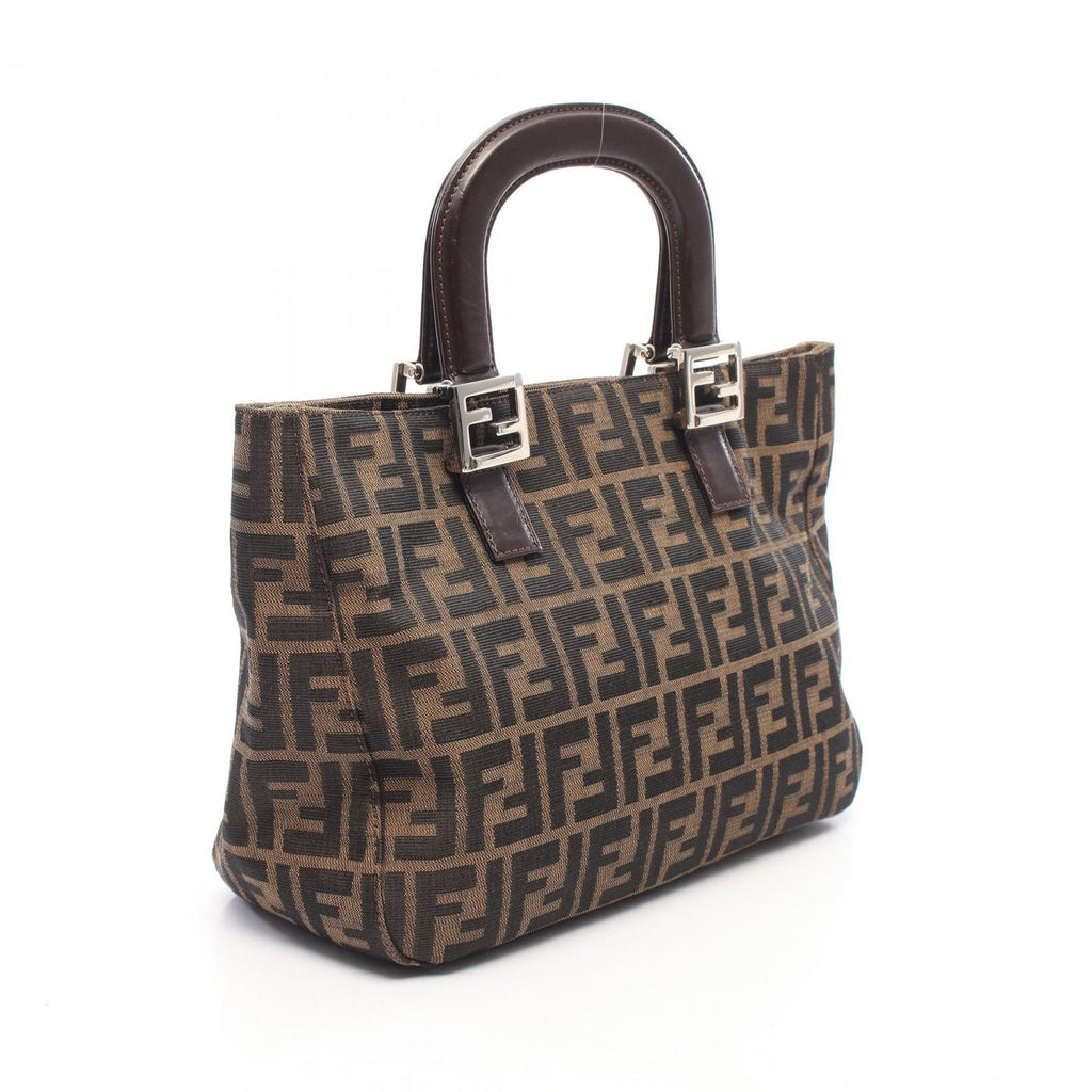 Fendi Tote Zucca Brown Black Canvas Leather Handbag — view 2