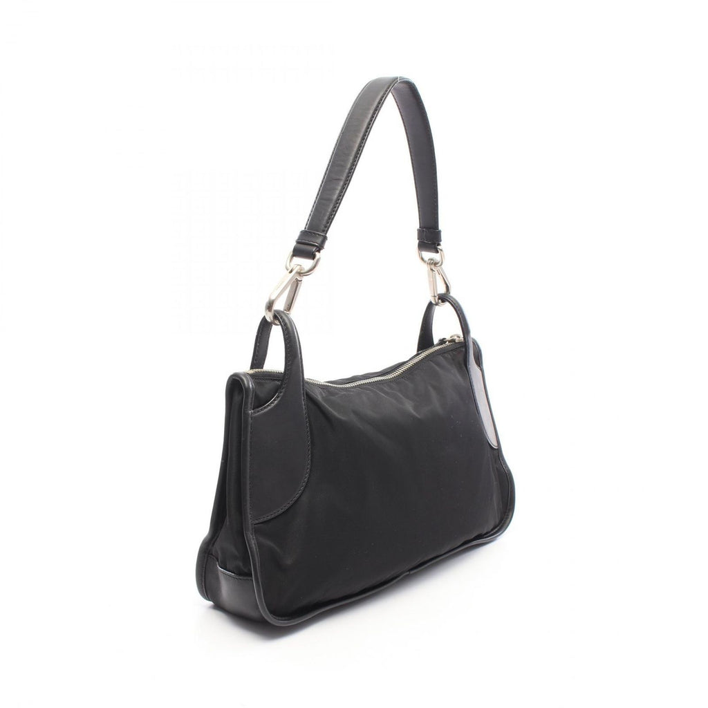 Prada Shoulder Bag Triangle Plate Black Nylon Leather Logo — view 2