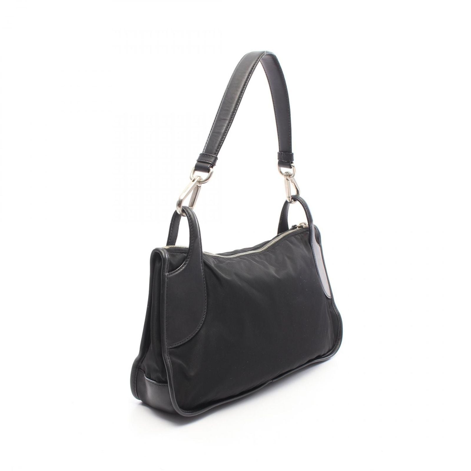 Prada Shoulder Bag Triangle Plate Black Nylon Leather Logo — view 2