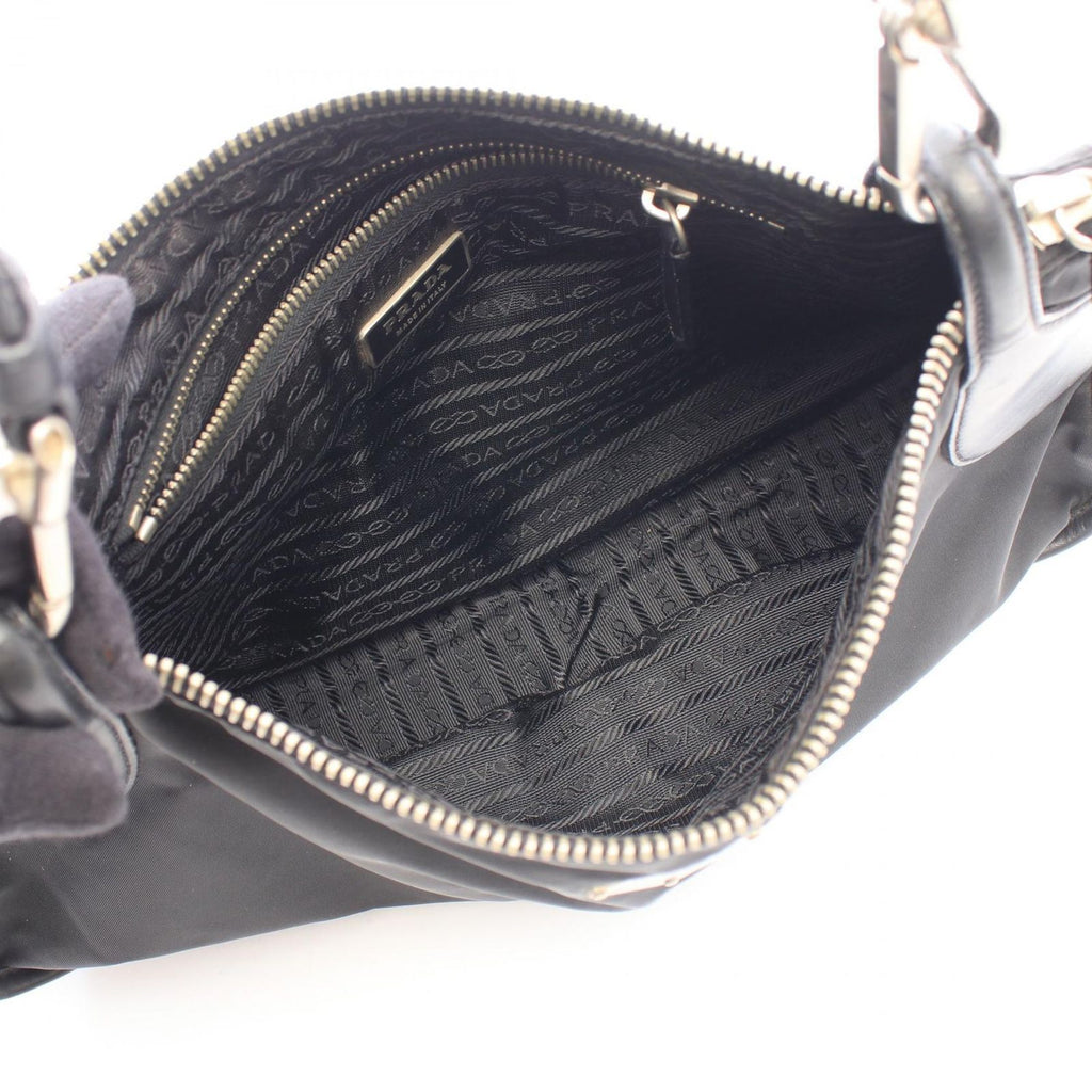 Prada Shoulder Bag Triangle Plate Black Nylon Leather Logo — view 3