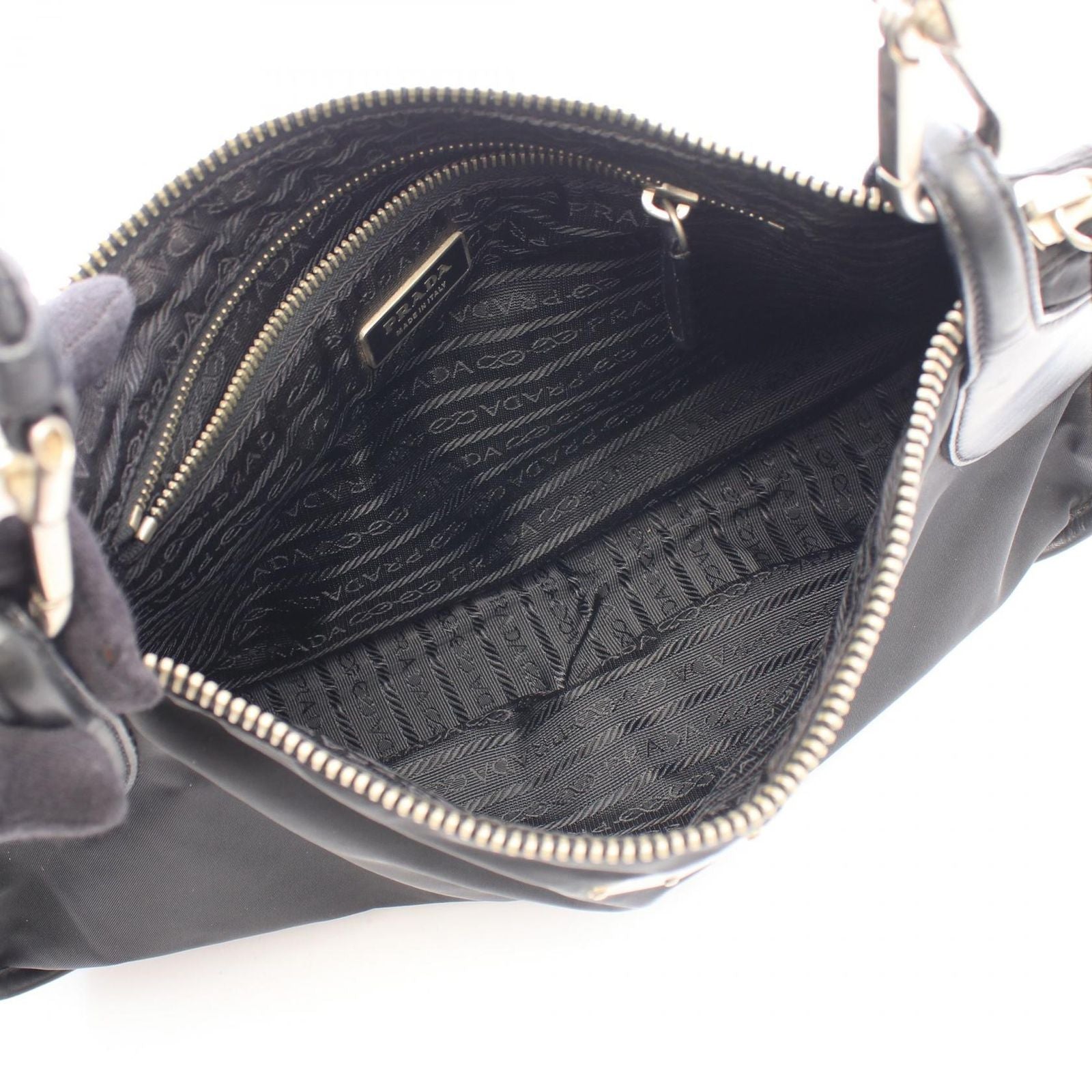 Prada Shoulder Bag Triangle Plate Black Nylon Leather Logo — view 3