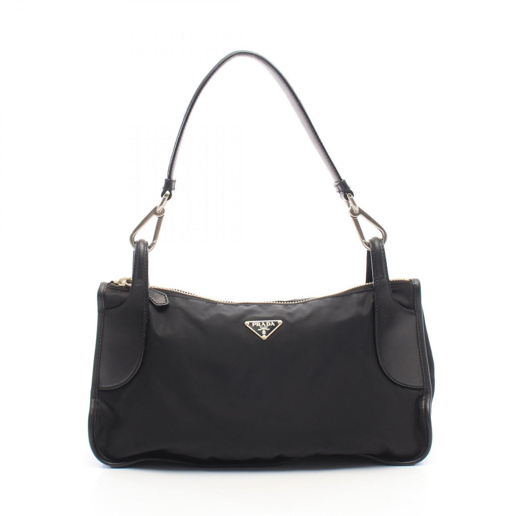 Prada Shoulder Bag Triangle Plate Black Nylon Leather Logo