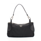 Prada Shoulder Bag Triangle Plate Black Nylon Leather Logo