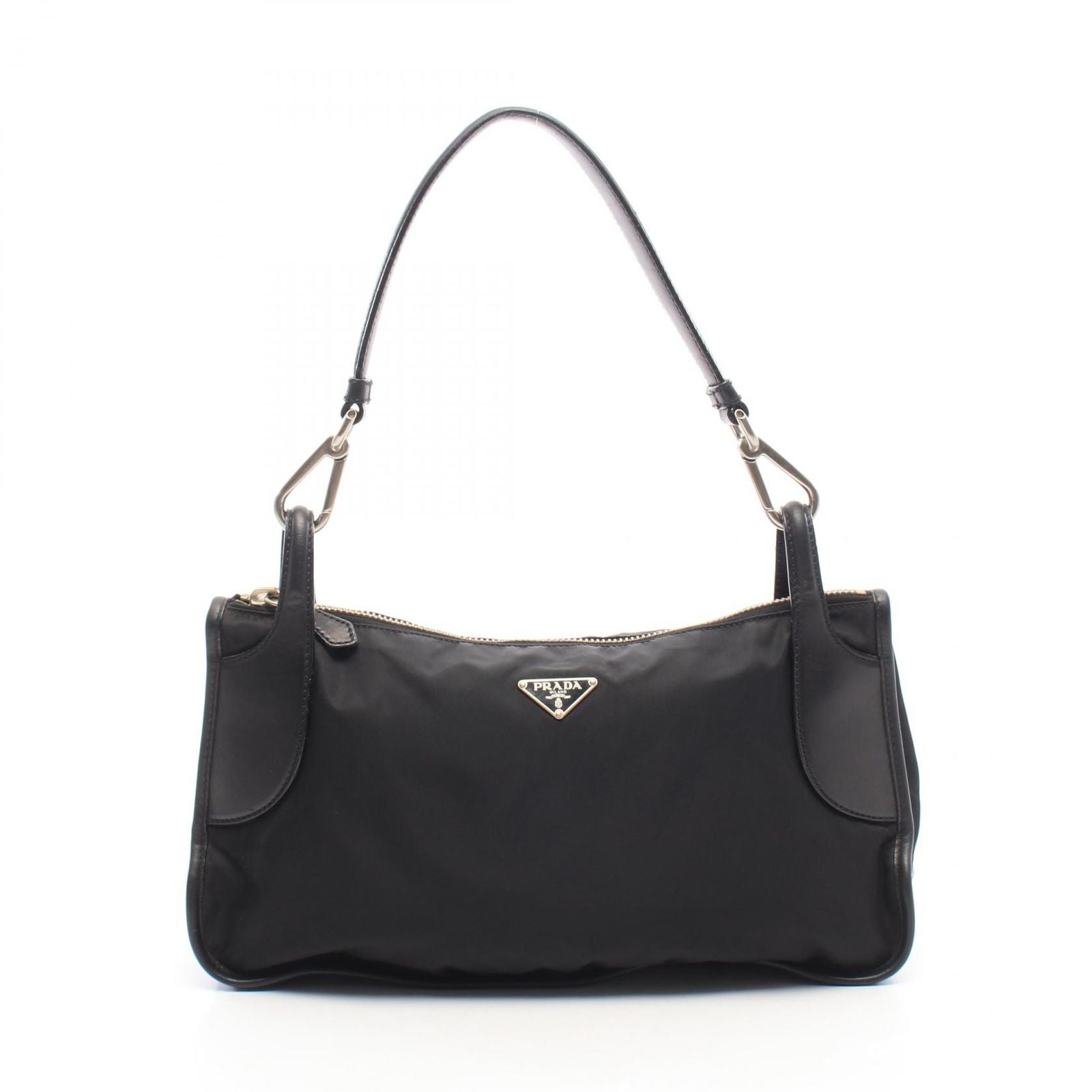 Prada Shoulder Bag Triangle Plate Black Nylon Leather Logo