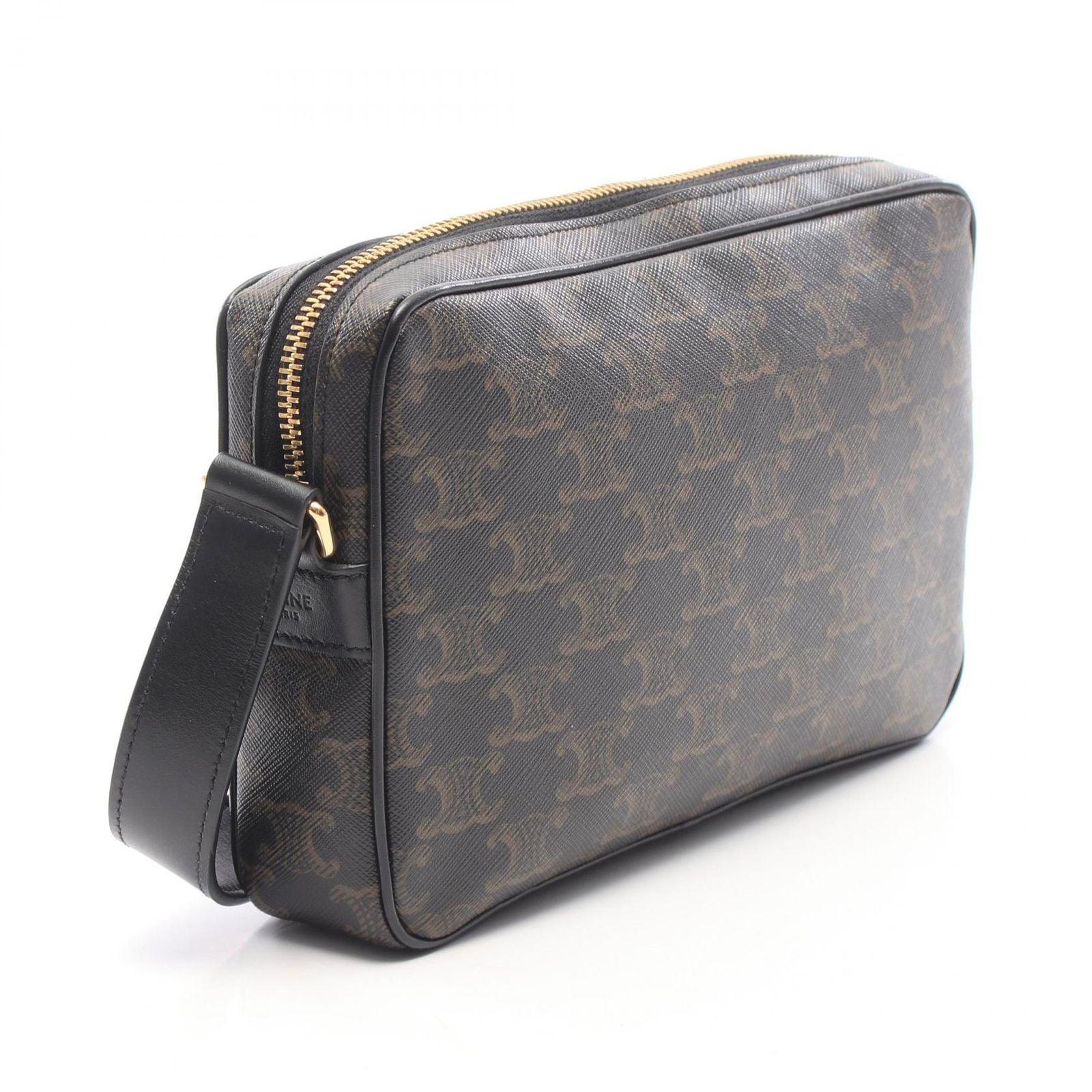 Celine Shoulder Bag Triomphe Medium Black Brown White Leather — view 2