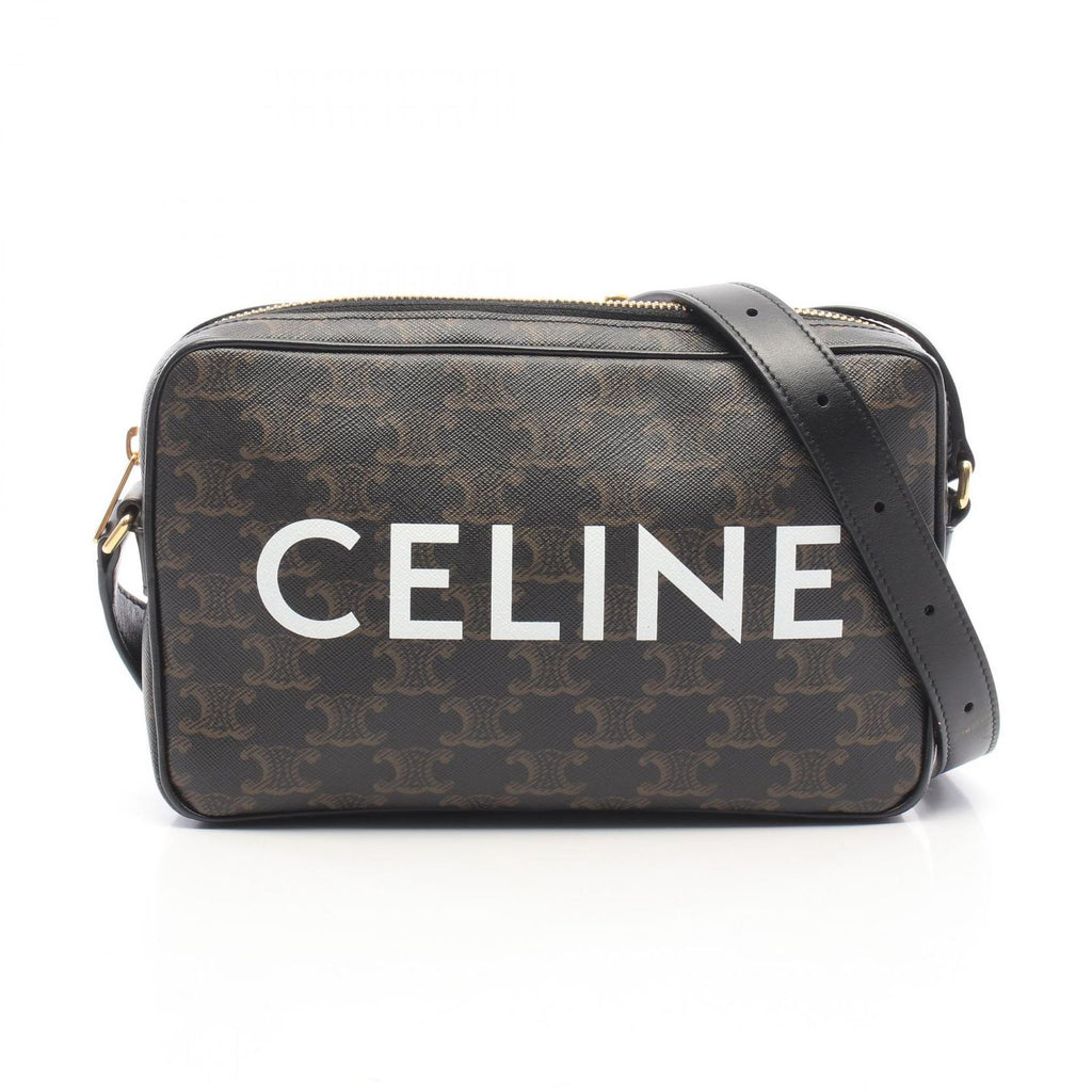 Celine Shoulder Bag Triomphe Medium Black Brown White Leather