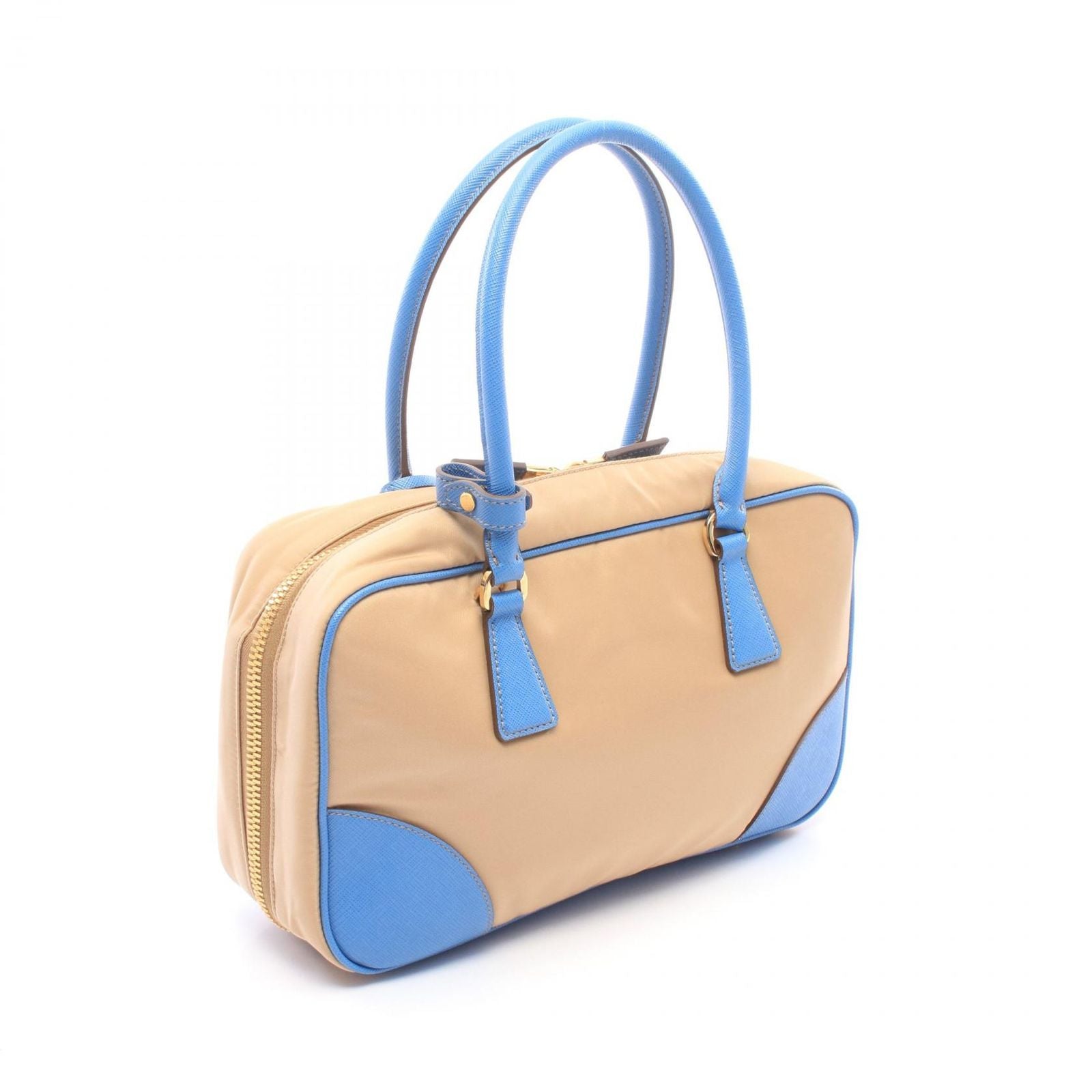 Prada Handbag Triangle Logo 2-Way Beige Light Blue Nylon Leather — view 2