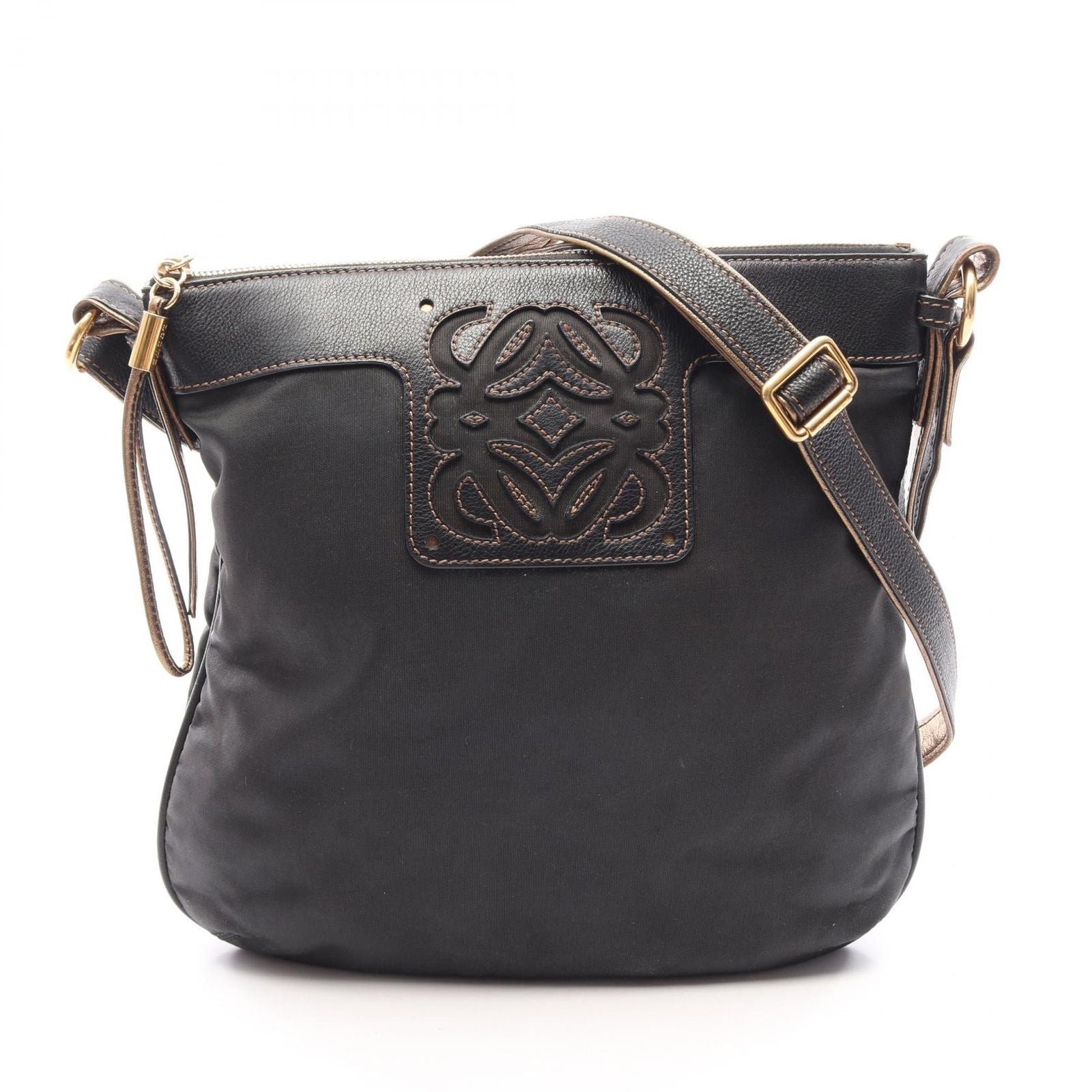 Loewe Shoulder Bag Anagram Black Gold Nylon Leather
