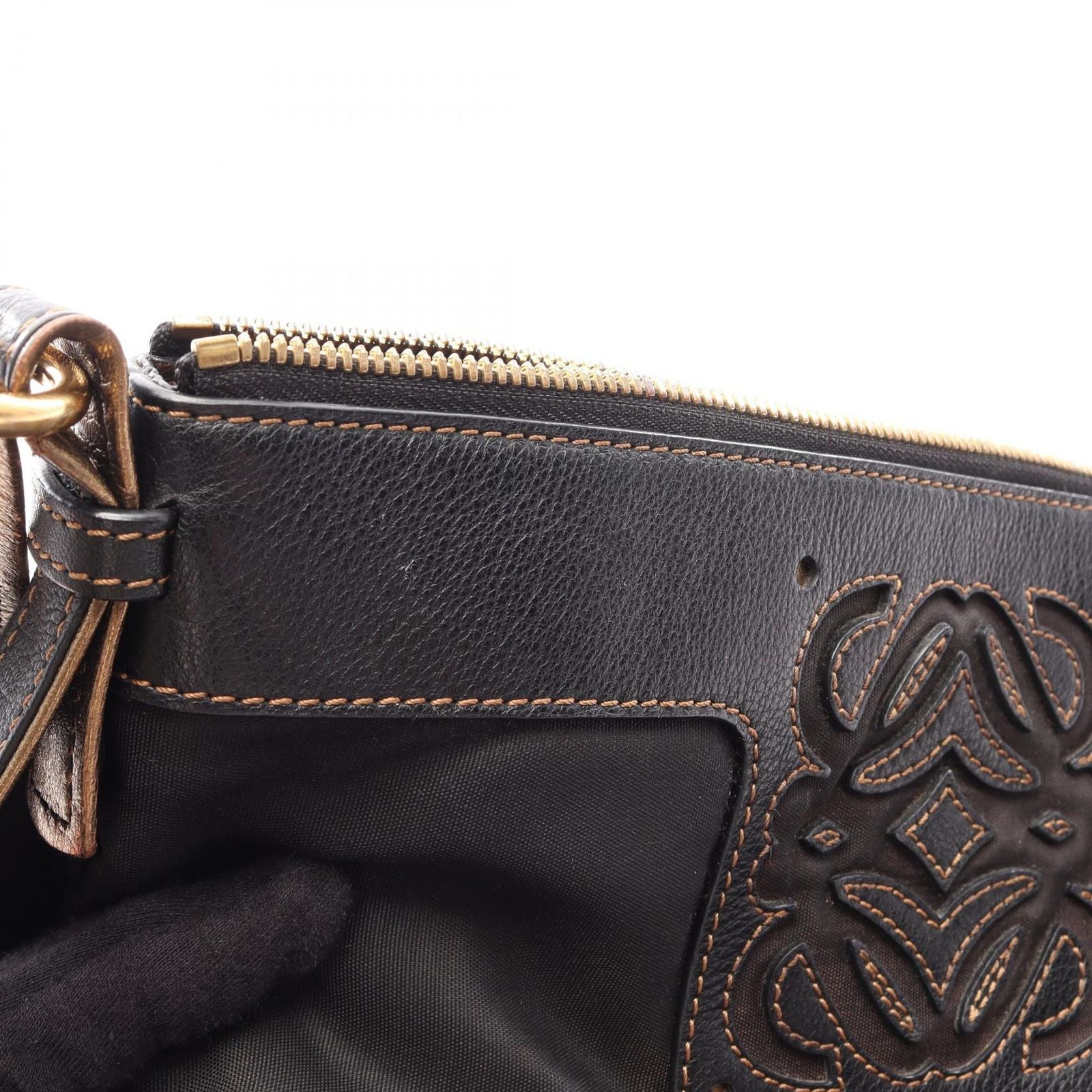 Loewe Shoulder Bag Anagram Black Gold Nylon Leather — view 5