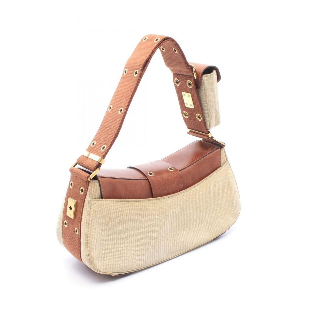 Dior Shoulder Bag Street Chic Ivory Brown Canvas Leather — view 2