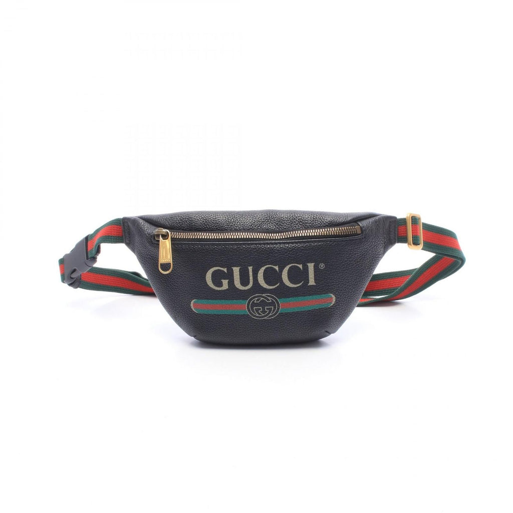 Gucci Waist Bag Logo Print Small Black Green Red Leather