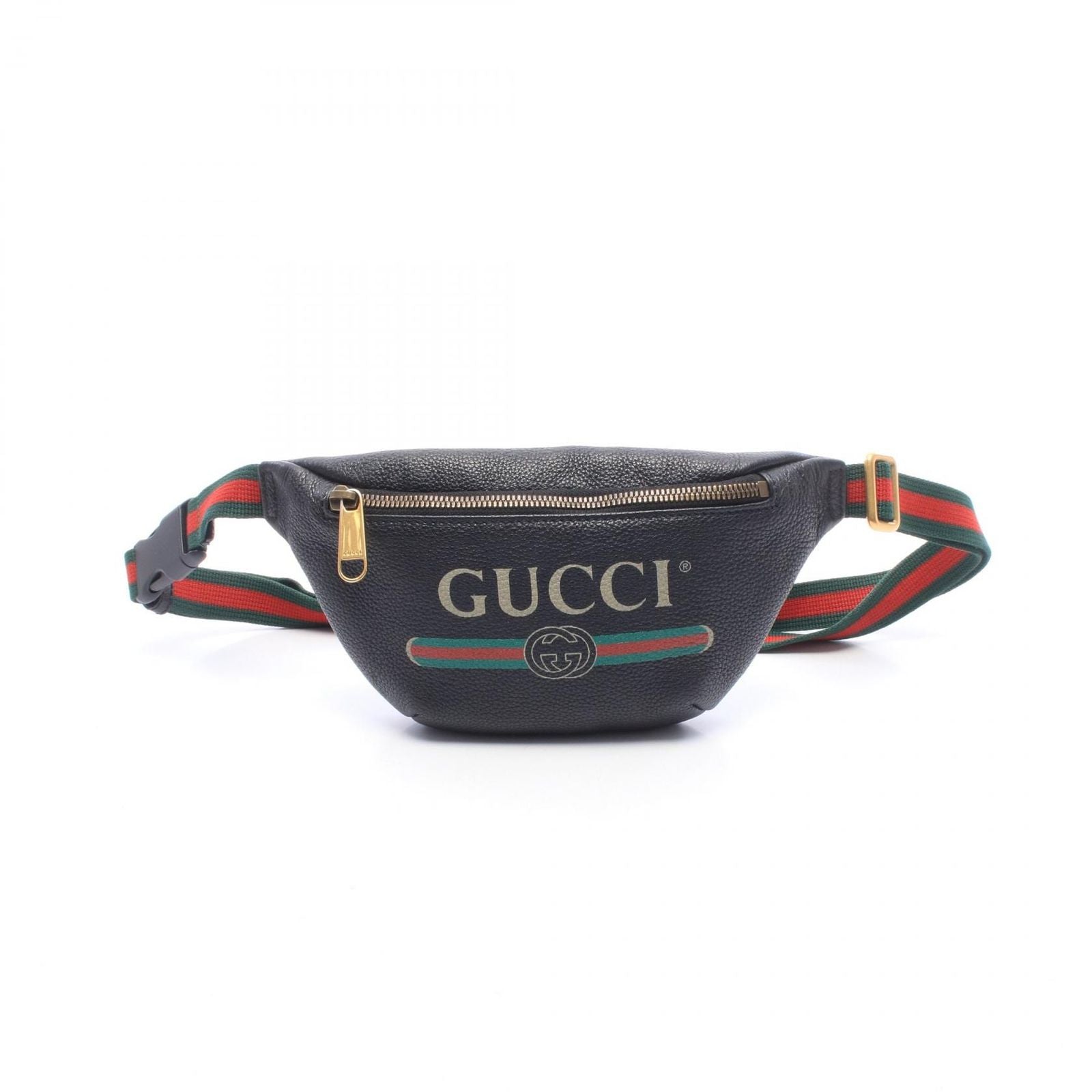 Gucci Waist Bag Logo Print Small Black Green Red Leather