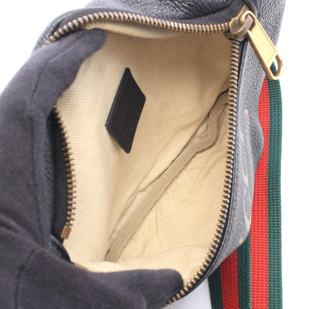 Gucci Waist Bag Logo Print Small Black Green Red Leather — view 3