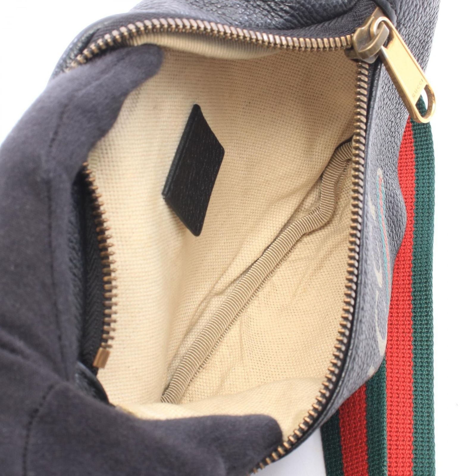 Gucci Waist Bag Logo Print Small Black Green Red Leather — view 3