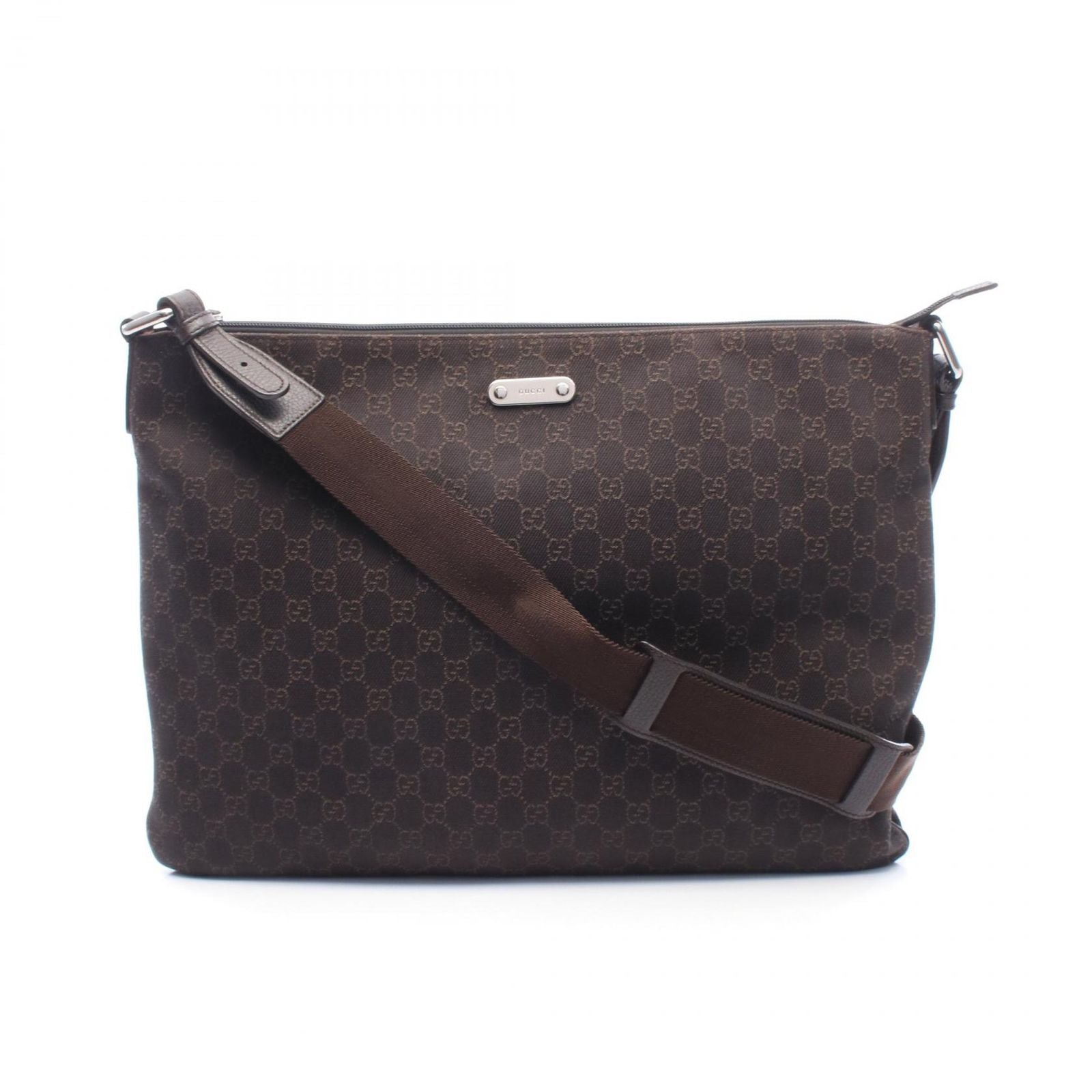 Gucci Shoulder Bag GG Pattern Dark Brown Canvas Leather
