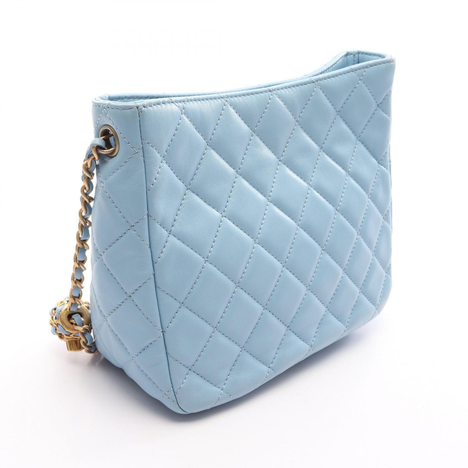 Chanel Shoulder Bag Quilted Small Hobo Light Blue Lambskin Chain — view 2