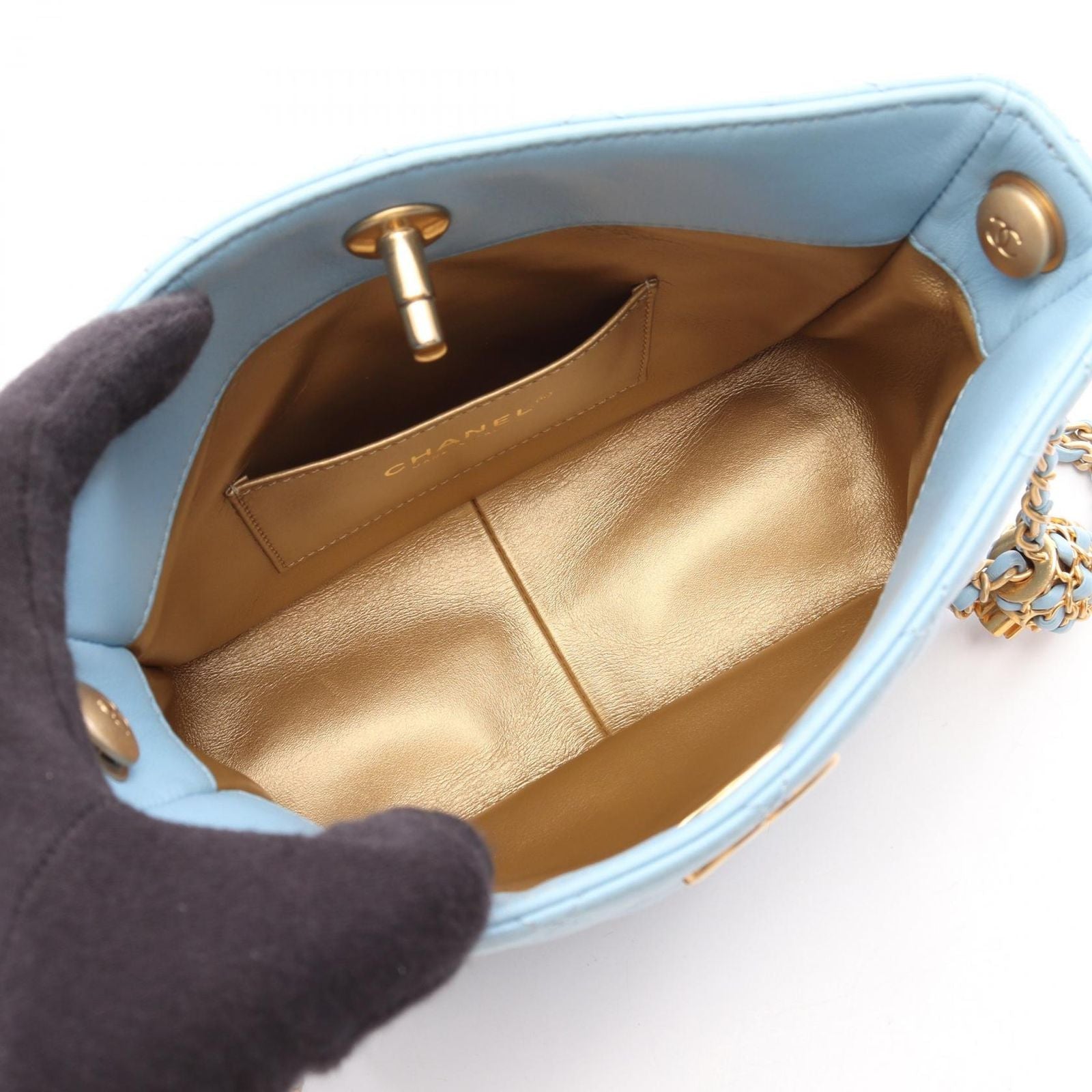 Chanel Shoulder Bag Quilted Small Hobo Light Blue Lambskin Chain — view 3