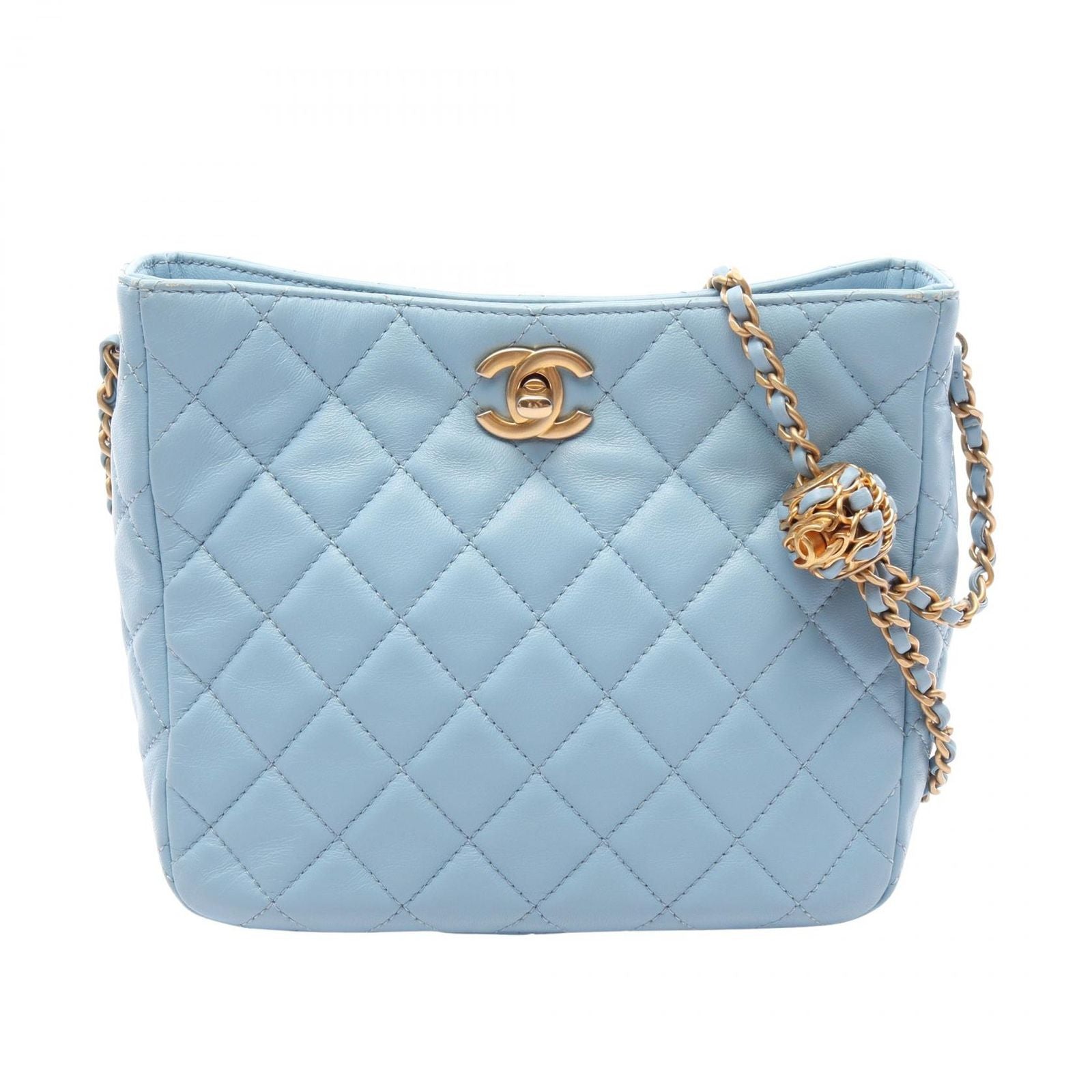 Chanel Shoulder Bag Quilted Small Hobo Light Blue Lambskin Chain
