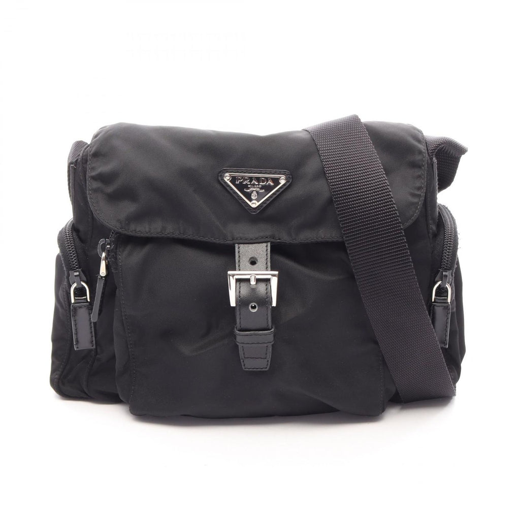 Prada Shoulder Bag Black Nylon Leather Triangle Logo
