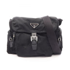 Prada Shoulder Bag Black Nylon Leather Triangle Logo