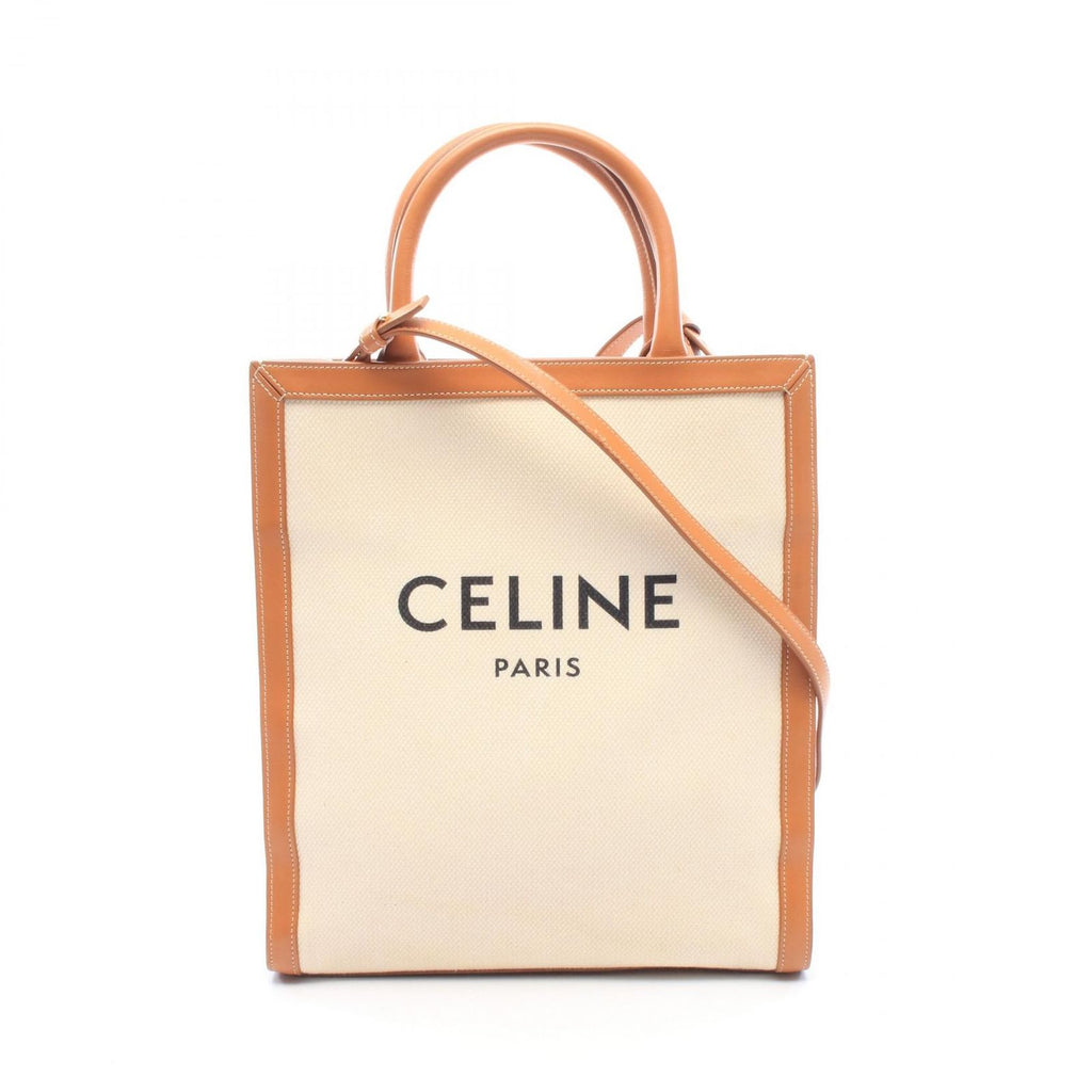 Celine Tote Bag Small Vertical Cabas 2-Way Ivory Camel Black Canvas Leather