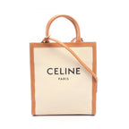 Celine Tote Bag Small Vertical Cabas 2-Way Ivory Camel Black Canvas Leather