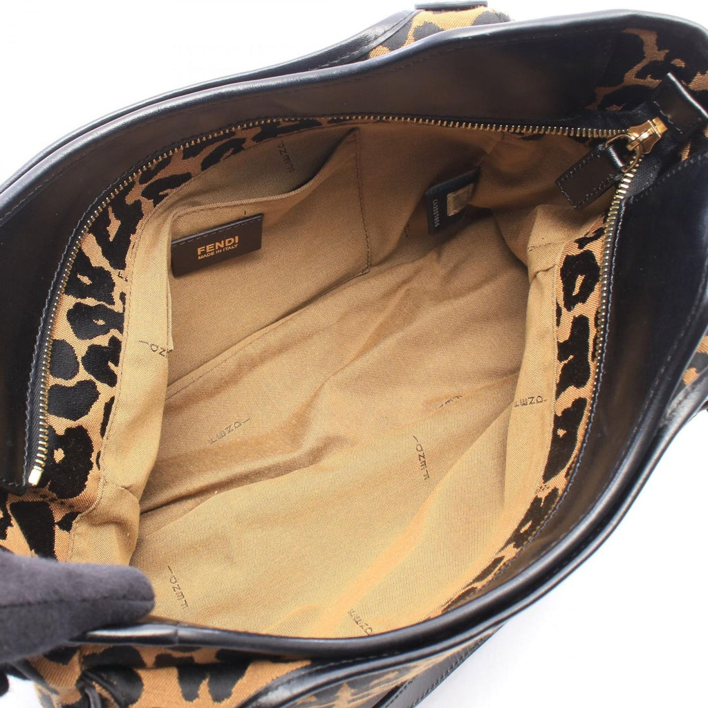 Fendi Shoulder Bag Leopard Brown Black Canvas Leather — view 3