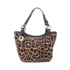 Fendi Shoulder Bag Leopard Brown Black Canvas Leather