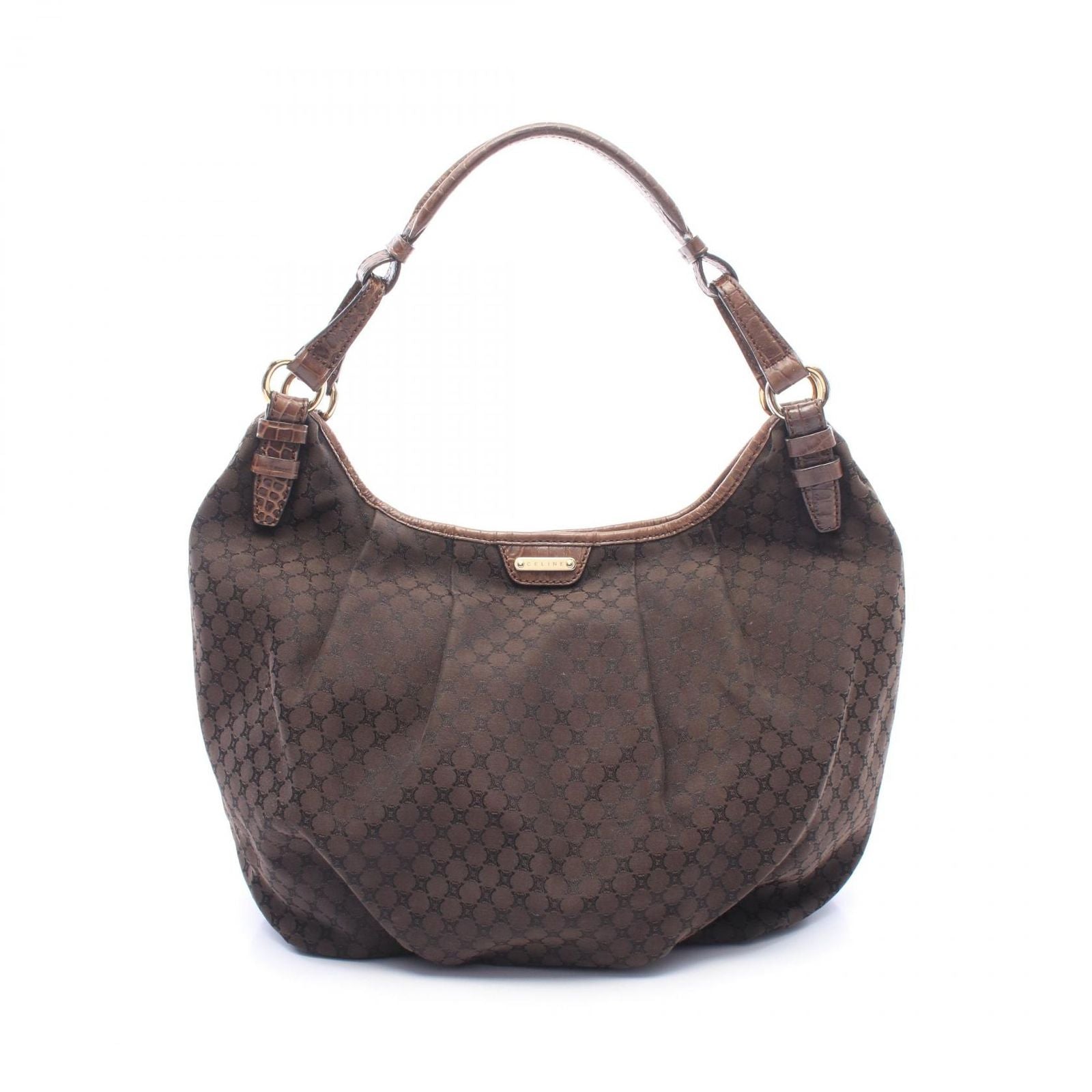 Celine Shoulder Bag Macadam Dark Brown Black Canvas Leather