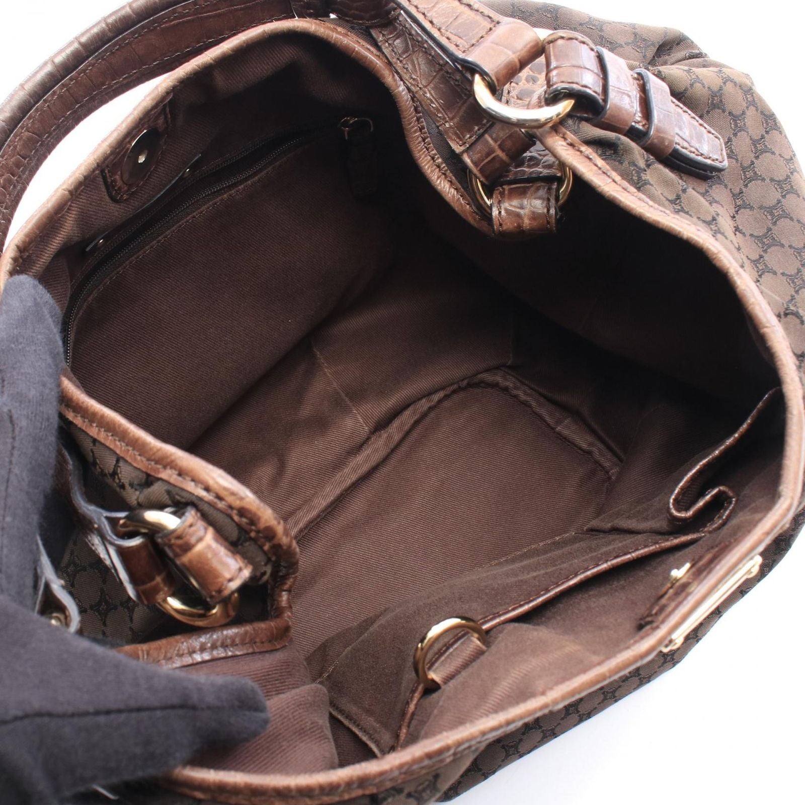 Celine Shoulder Bag Macadam Dark Brown Black Canvas Leather — view 3