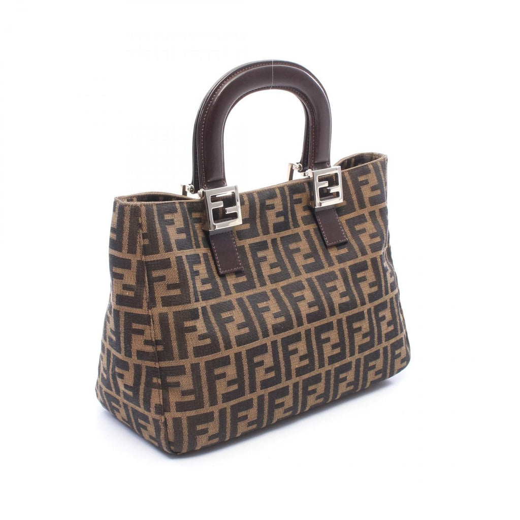 Fendi Tote Zucca Brown Black Canvas Leather Handbag — view 2