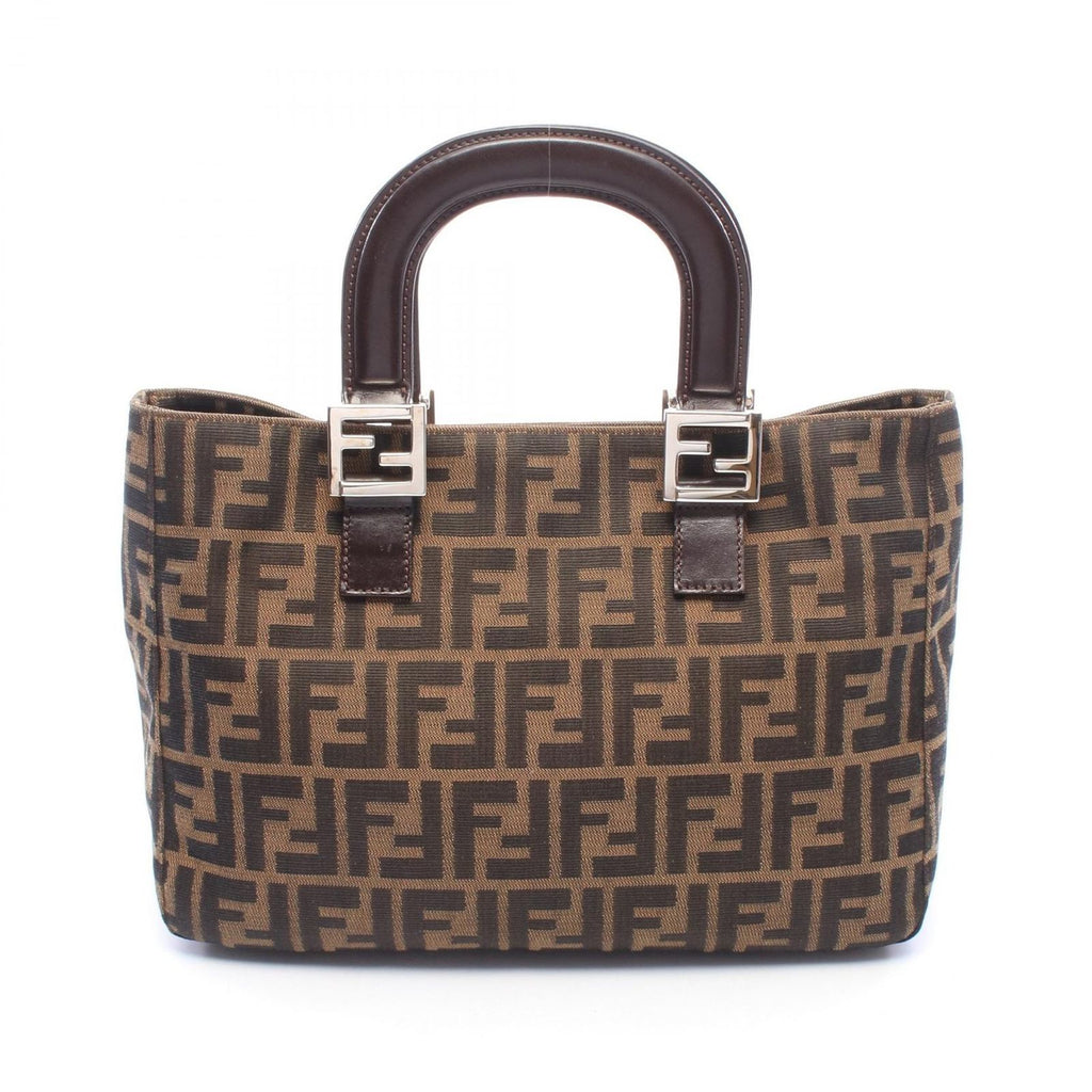 Fendi Tote Zucca Brown Black Canvas Leather Handbag