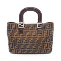 Fendi Tote Zucca Brown Black Canvas Leather Handbag