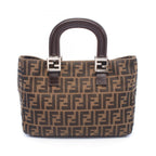 Fendi Tote Zucca Brown Black Canvas Leather Handbag