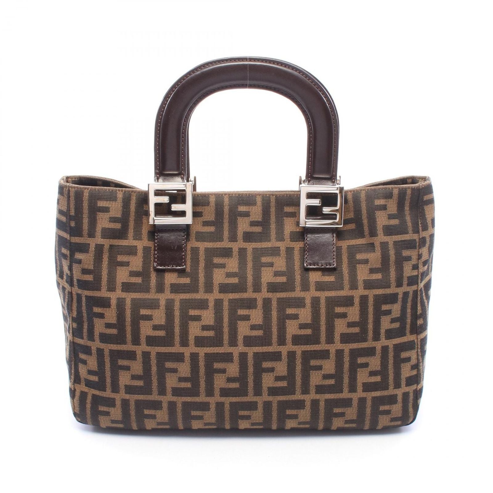 Fendi Tote Zucca Brown Black Canvas Leather Handbag